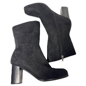 Patrizia Spring Step Black Rhinestone Leurifana Boots Side Zip Women’s Sz 7 (37)